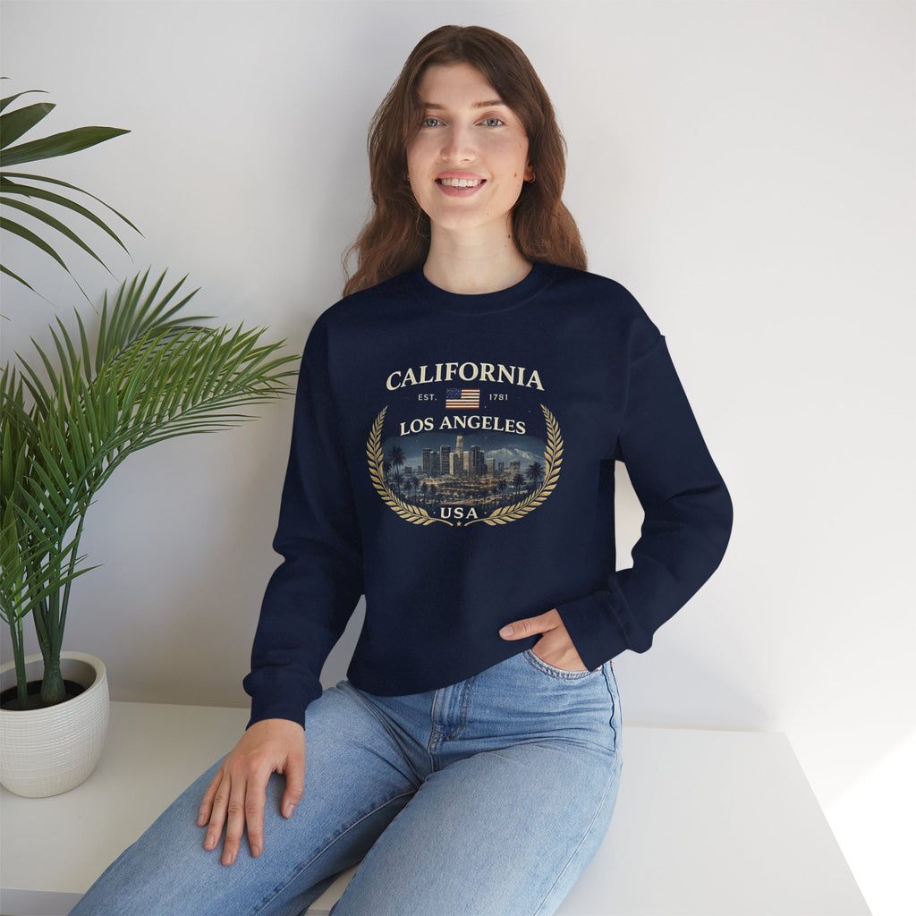 California Los Angeles Crewneck Sweatshirt — Vintage Cityscape & Laurel Crest