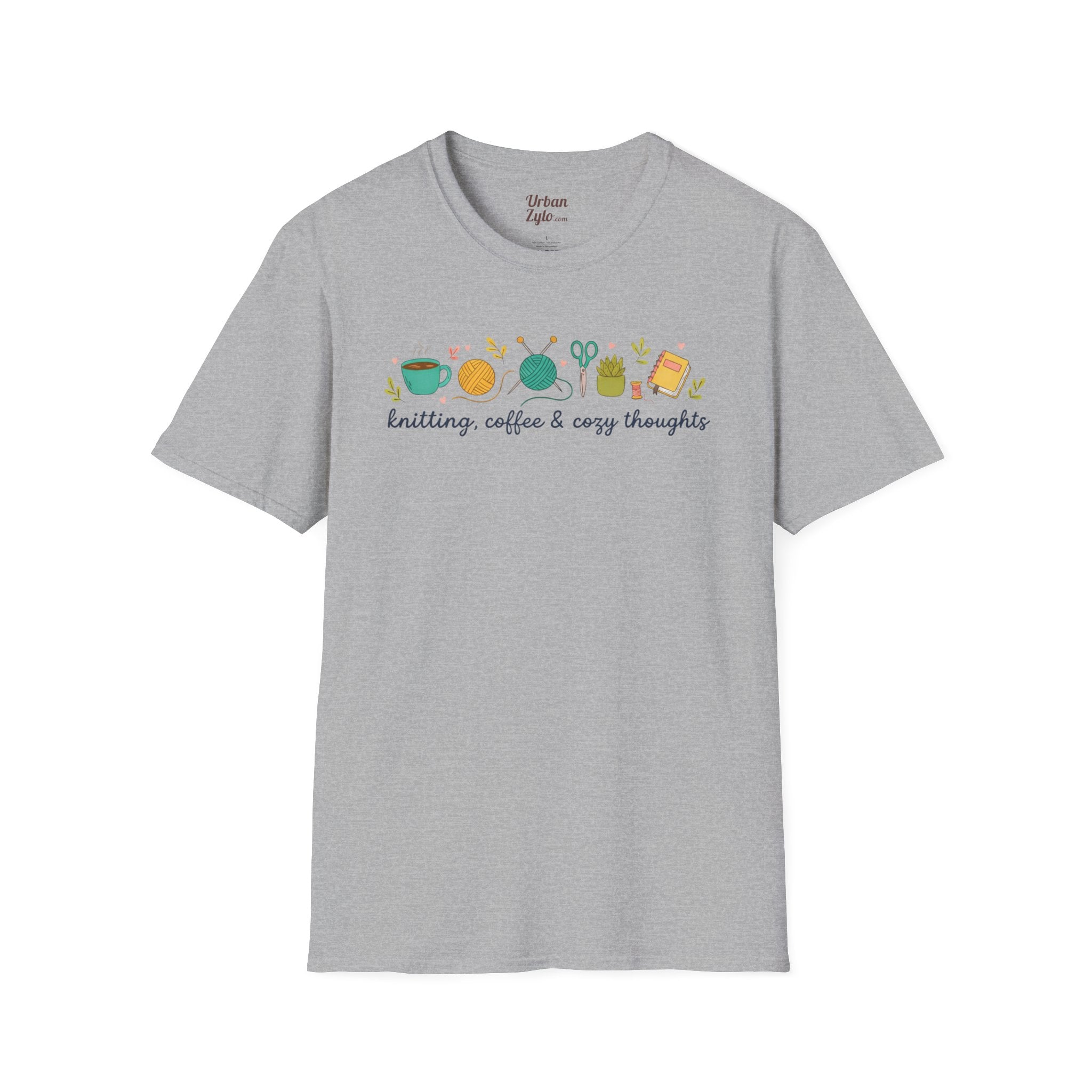 Knitting, Coffee & Cozy Thoughts T-Shirt — Cute Knitter Graphic Tee