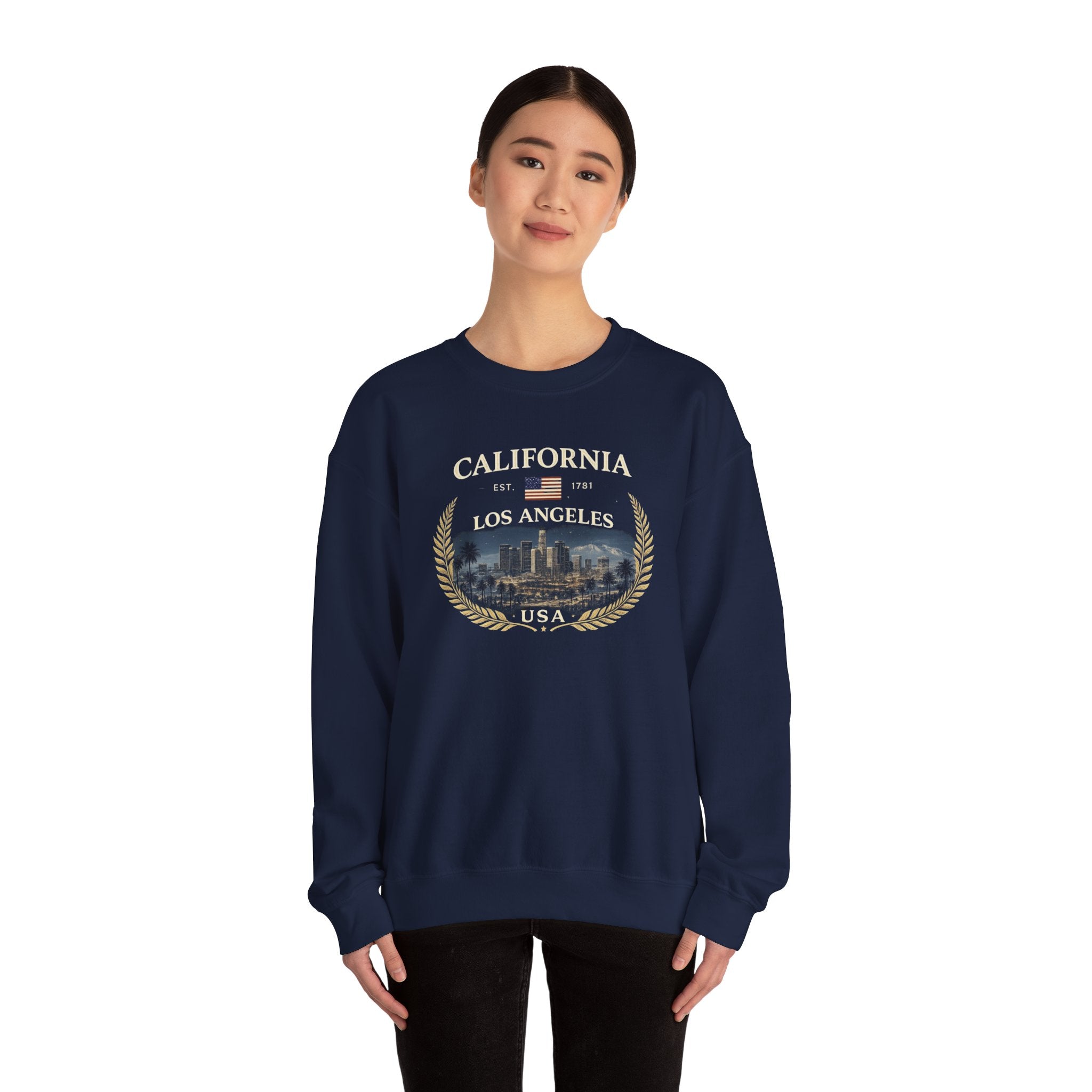 California Los Angeles Crewneck Sweatshirt — Vintage Cityscape & Laurel Crest