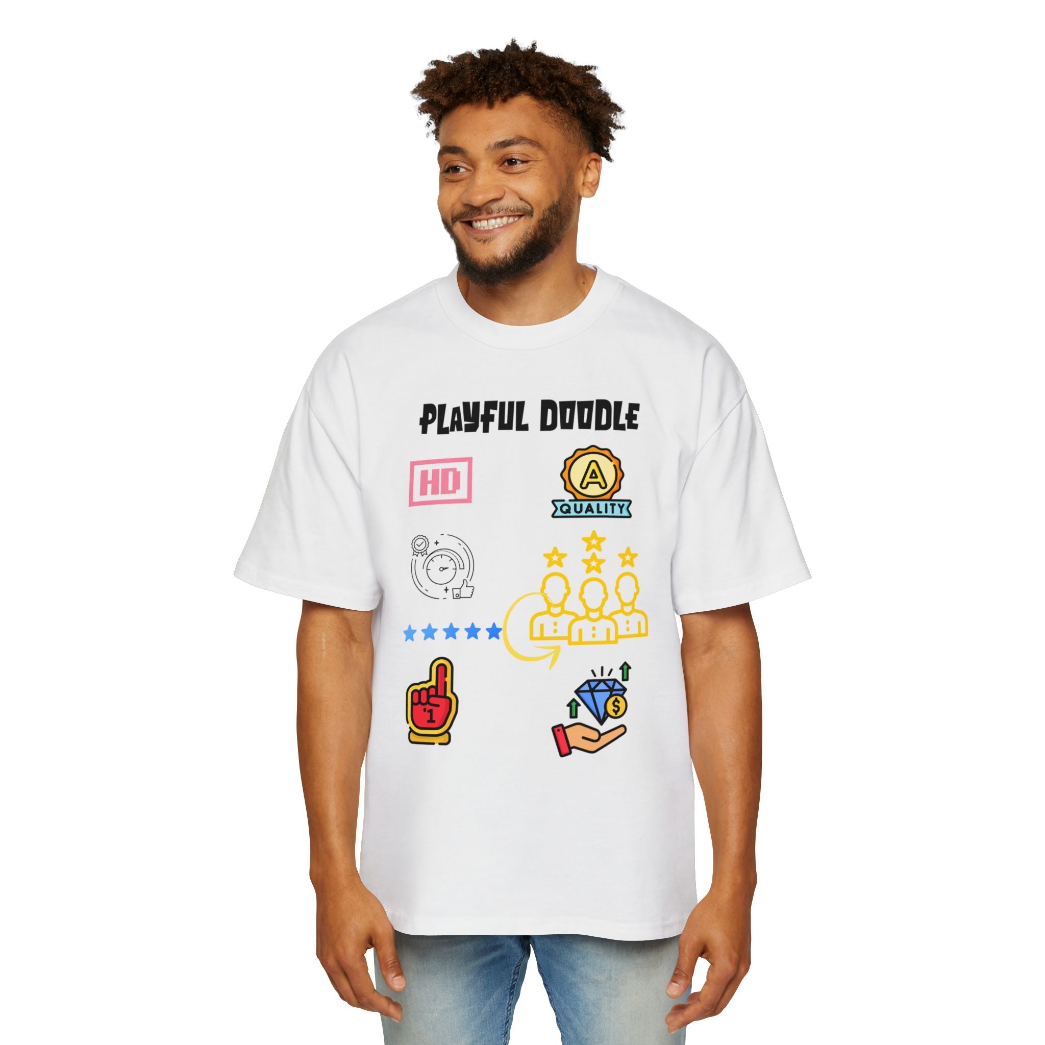 Playful Doodle Icons Tee — Men's Oversized Graphic T-Shirt