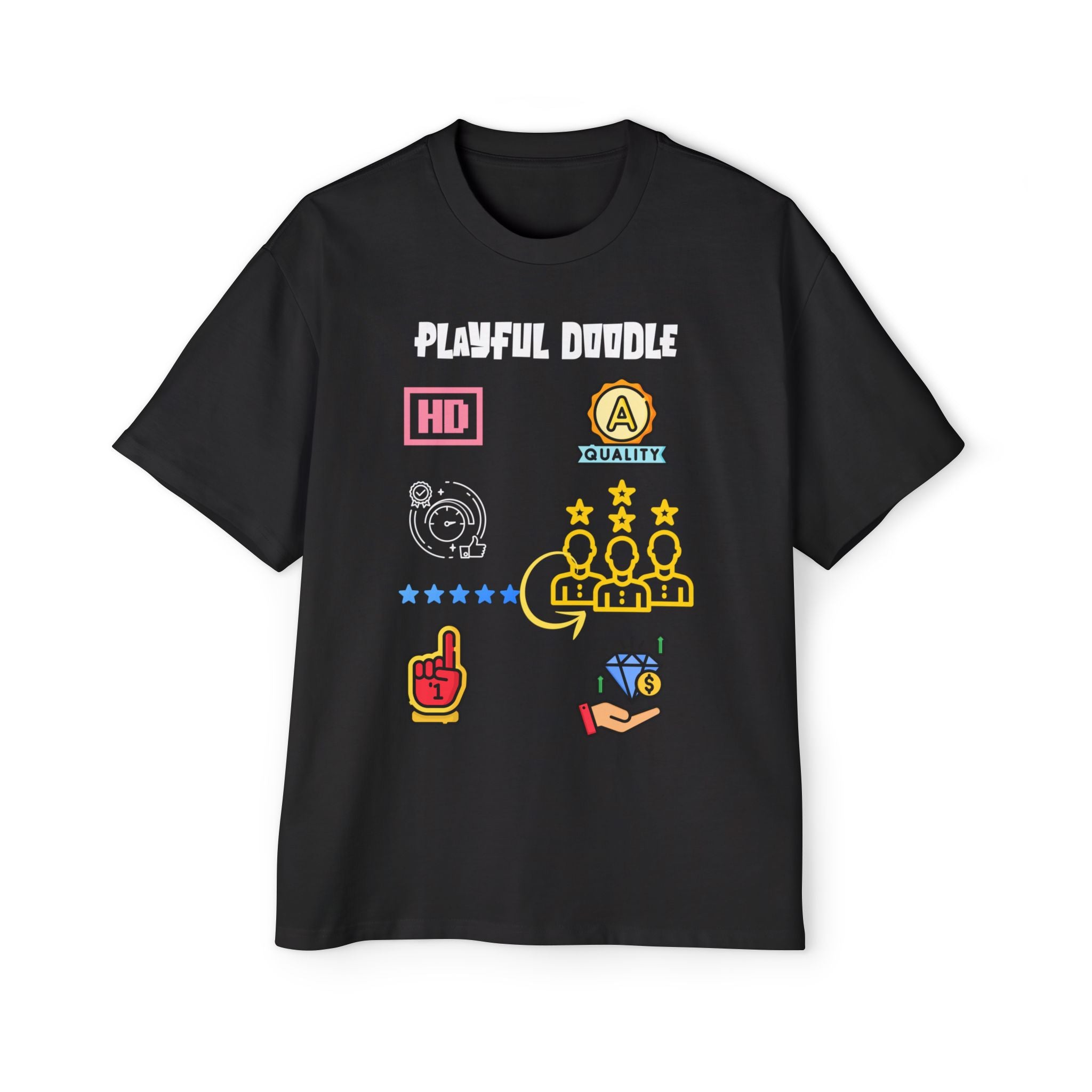 Playful Doodle Icons Tee — Men's Oversized Graphic T-Shirt