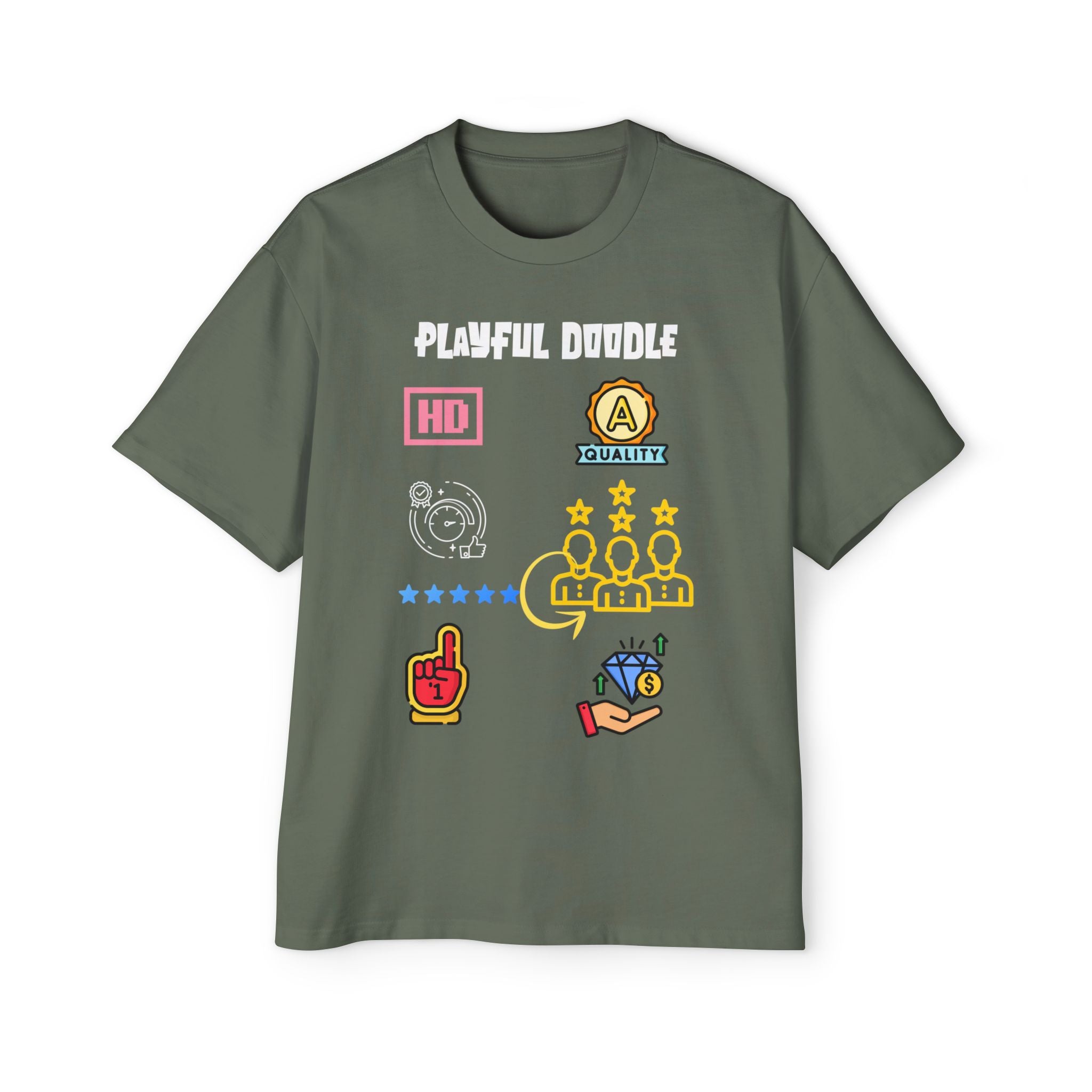 Playful Doodle Icons Tee — Men's Oversized Graphic T-Shirt