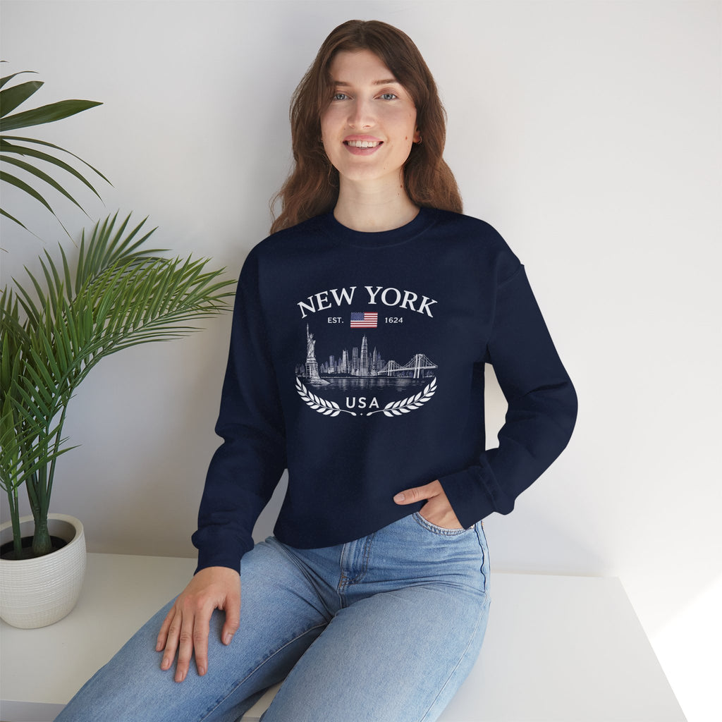 New York Skyline Crewneck Sweatshirt — USA Vintage Cityscape
