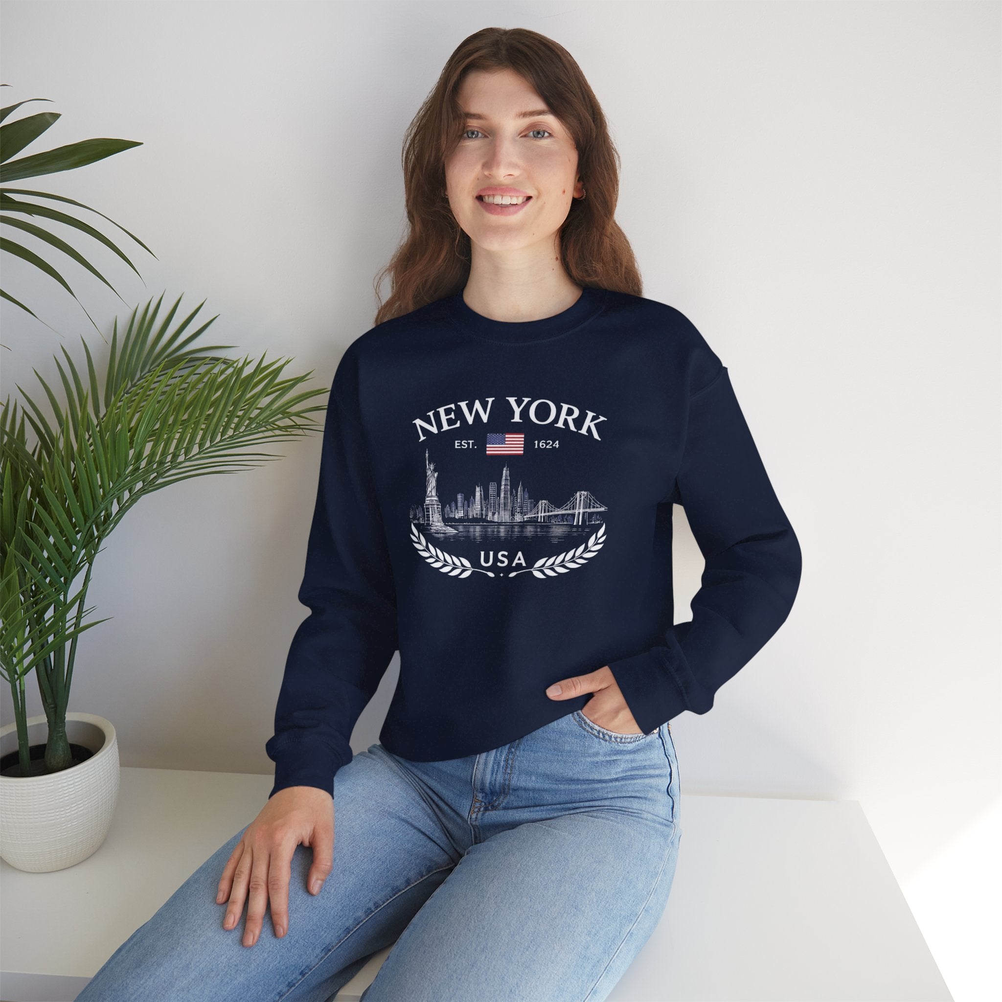 New York Skyline Crewneck Sweatshirt — USA Vintage Cityscape