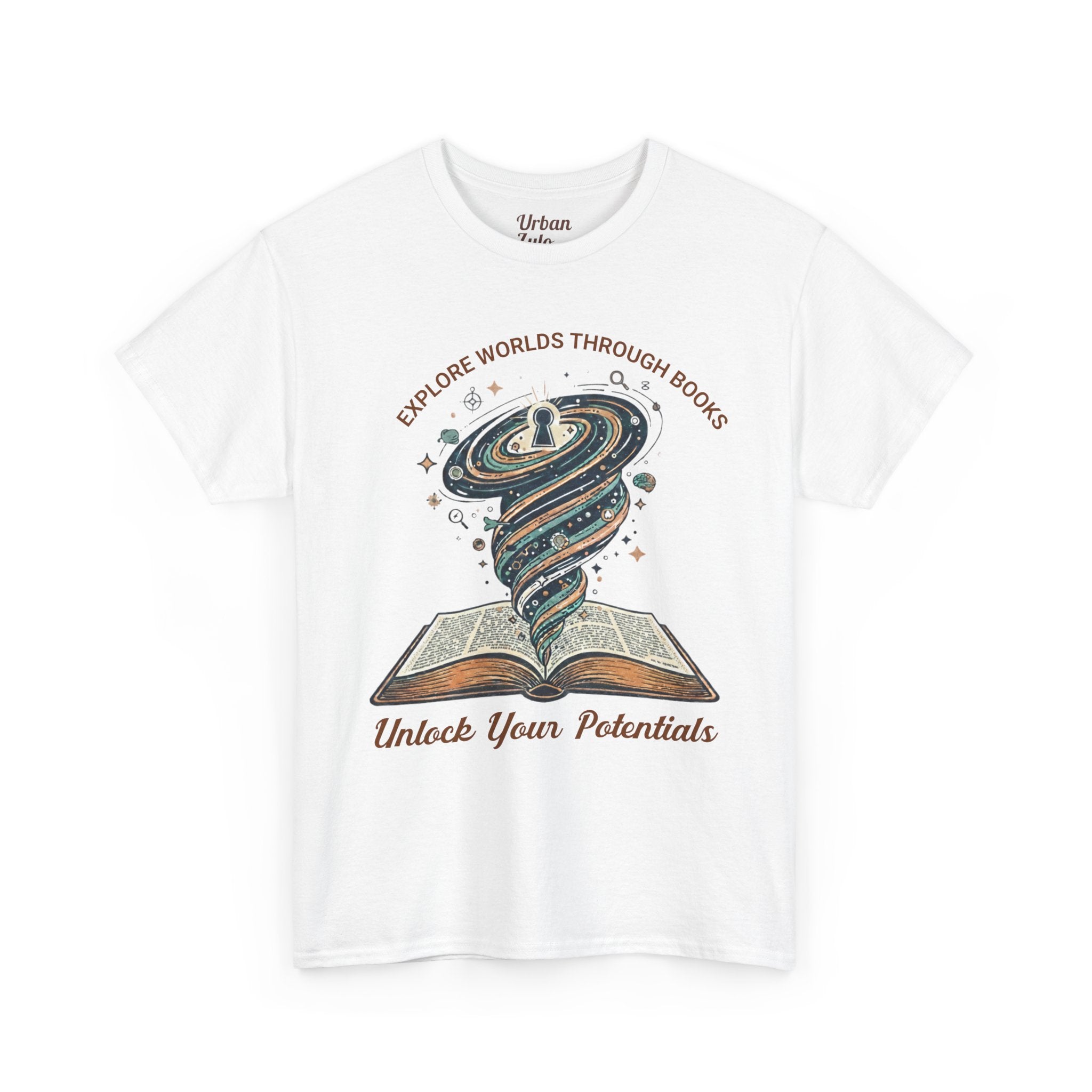 Explore Worlds Through Books T-Shirt — "Unlock Your Potentials" Literary Graphic Tee