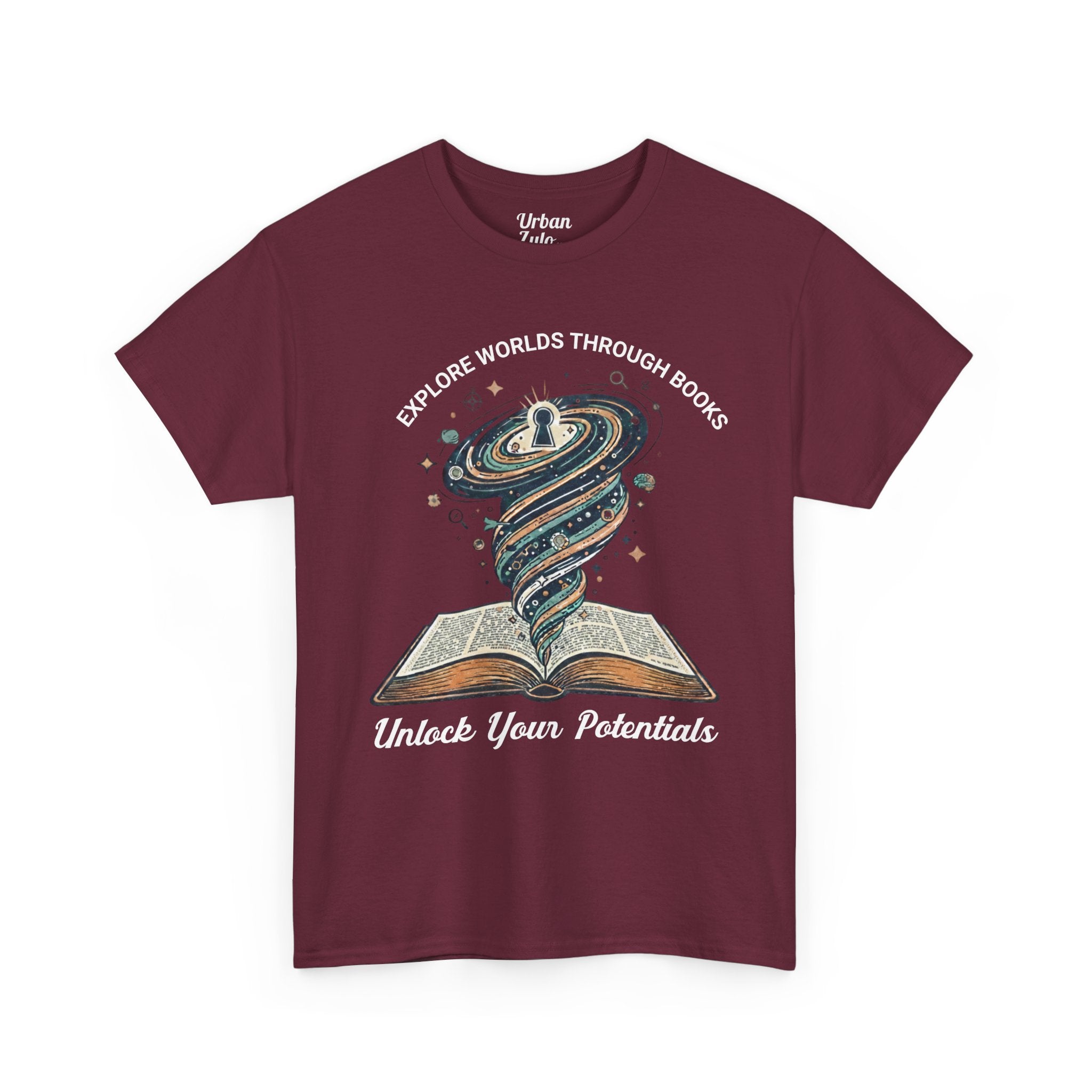 Explore Worlds Through Books T-Shirt — "Unlock Your Potentials" Literary Graphic Tee