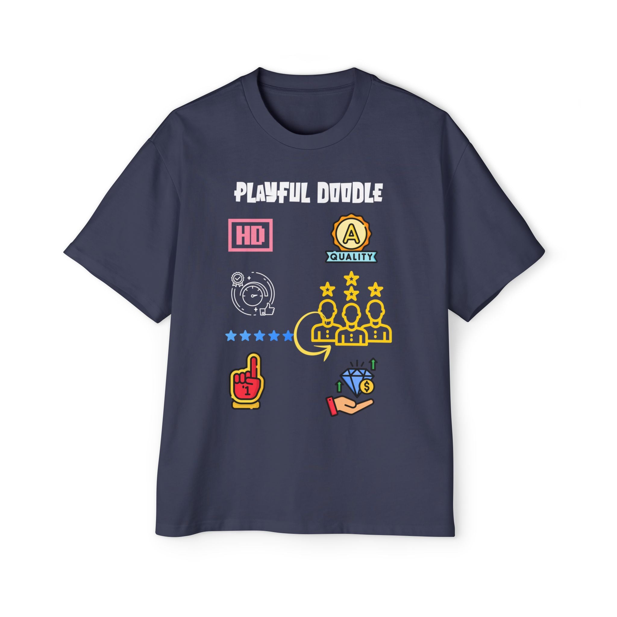 Playful Doodle Icons Tee — Men's Oversized Graphic T-Shirt