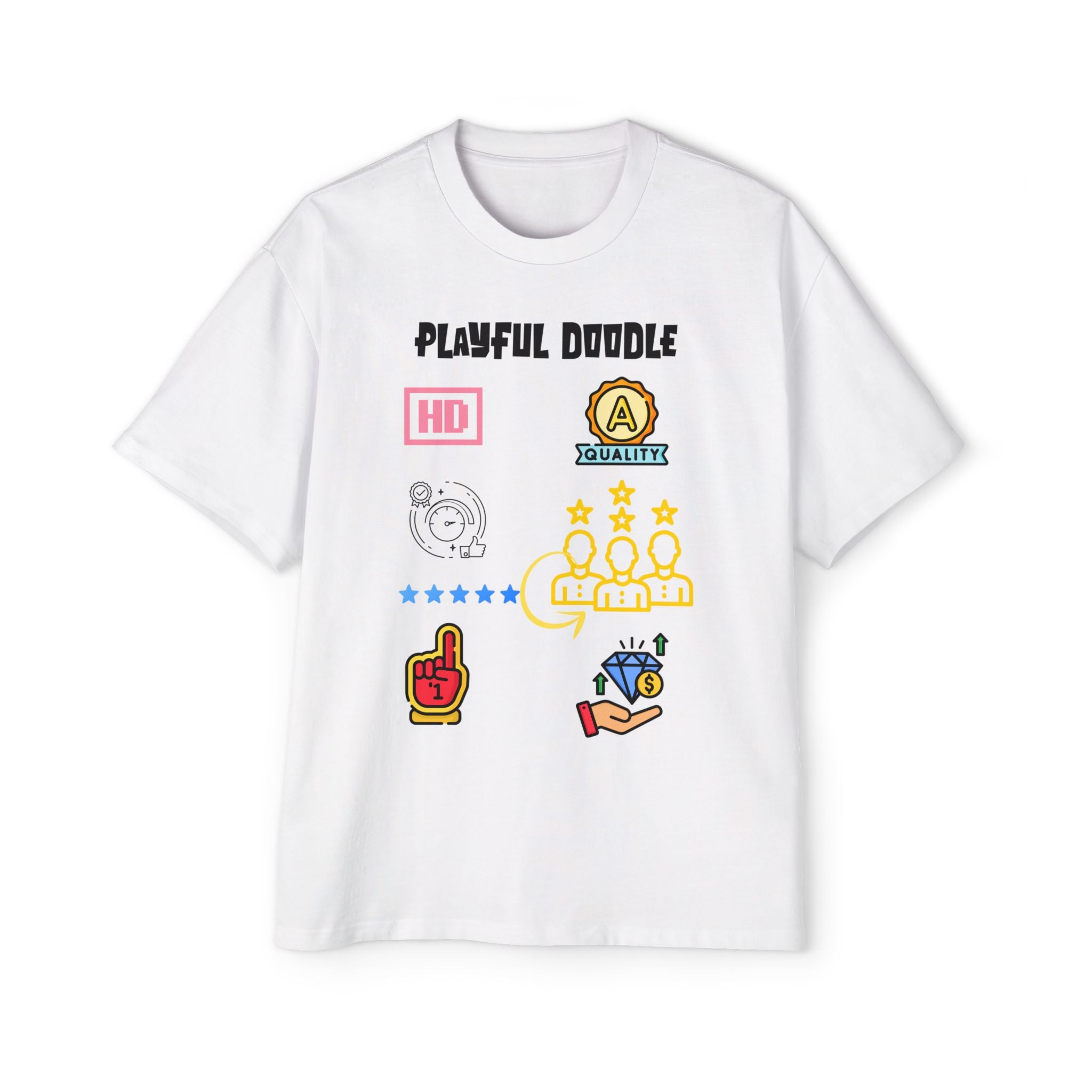 Playful Doodle Icons Tee — Men's Oversized Graphic T-Shirt