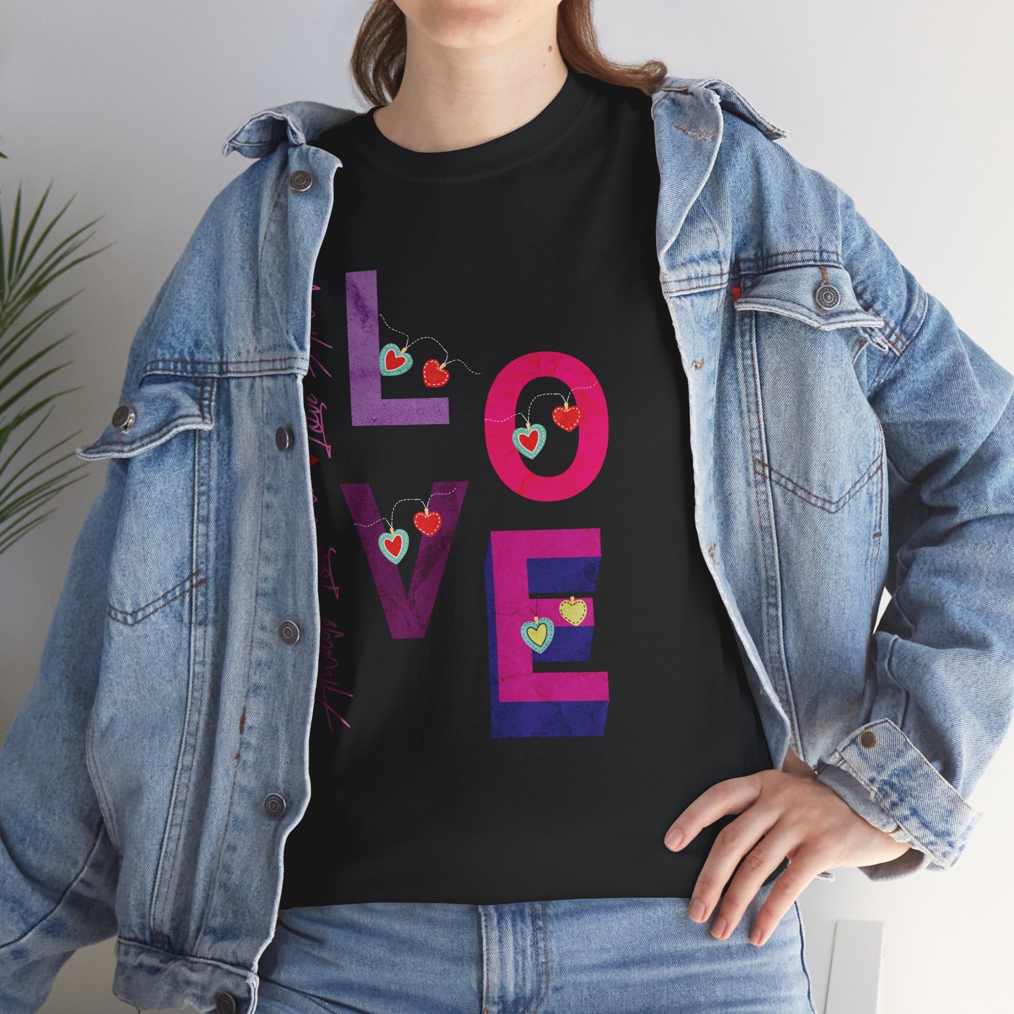 LOVE Typography T-Shirt with Hearts – Valentine Day Shirt