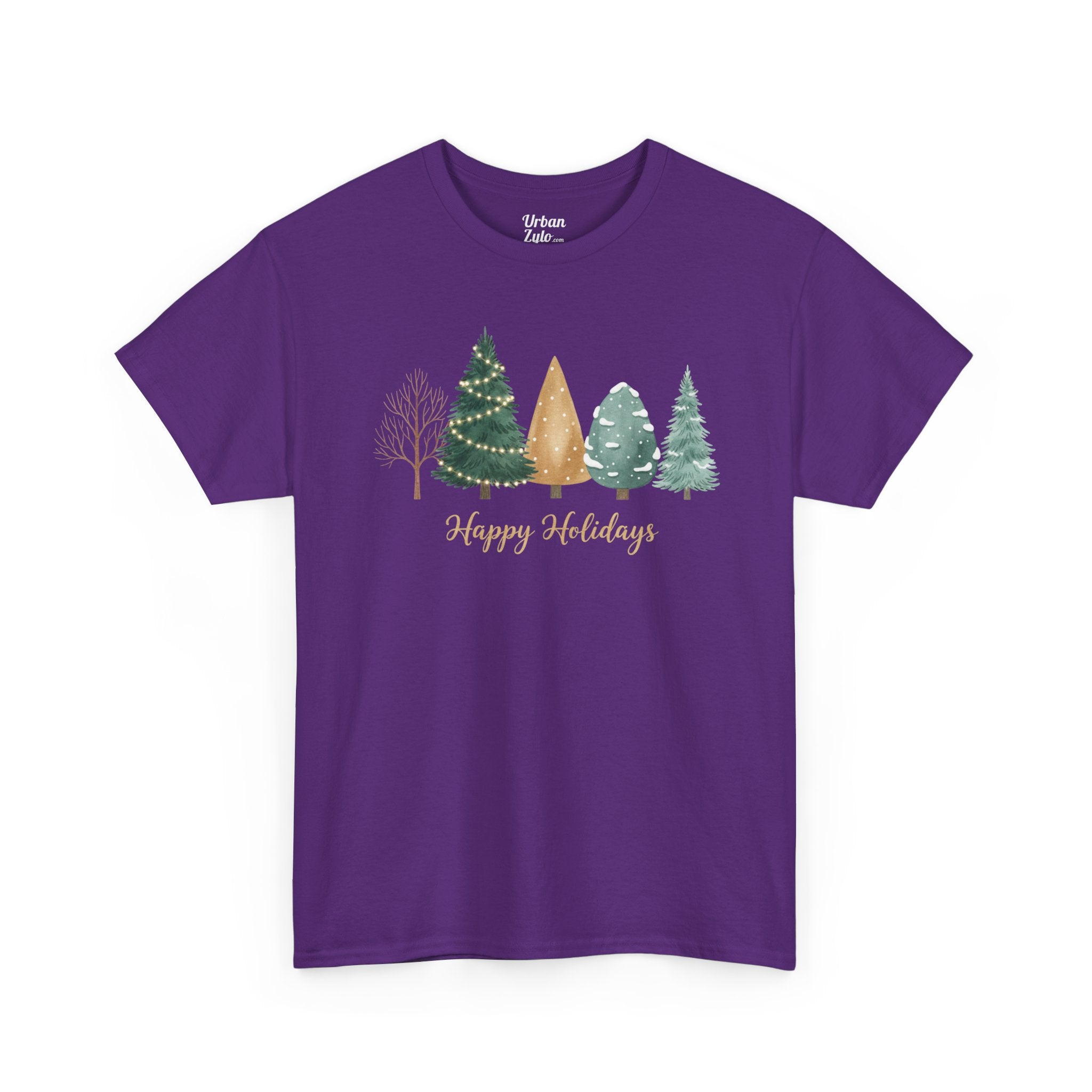 Holiday Trees T-Shirt — "Happy Holidays" Rustic Pine Forest Tee