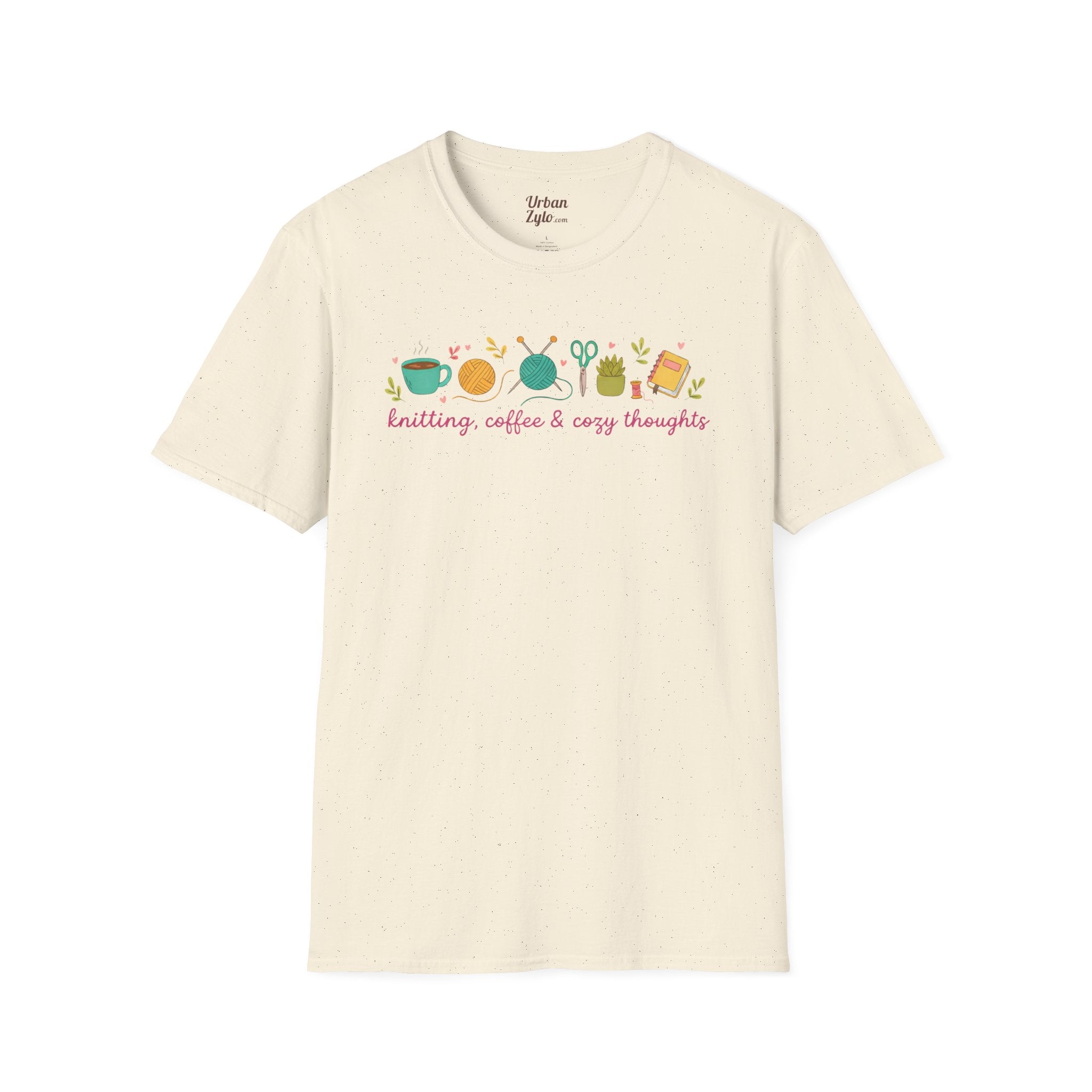 Knitting, Coffee & Cozy Thoughts T-Shirt — Cute Knitter Graphic Tee