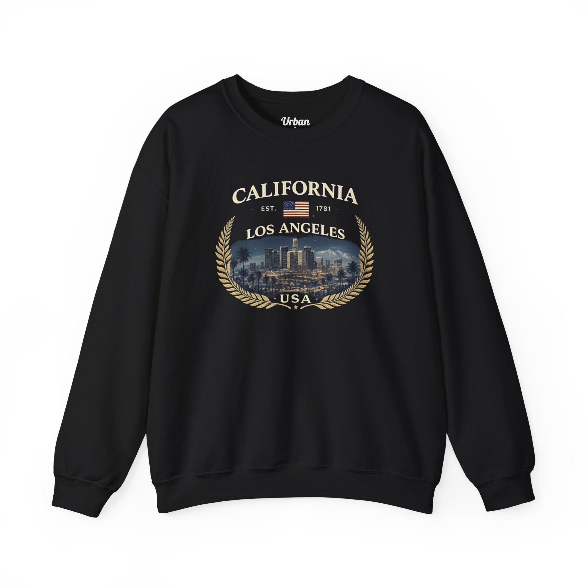 California Los Angeles Crewneck Sweatshirt — Vintage Cityscape & Laurel Crest