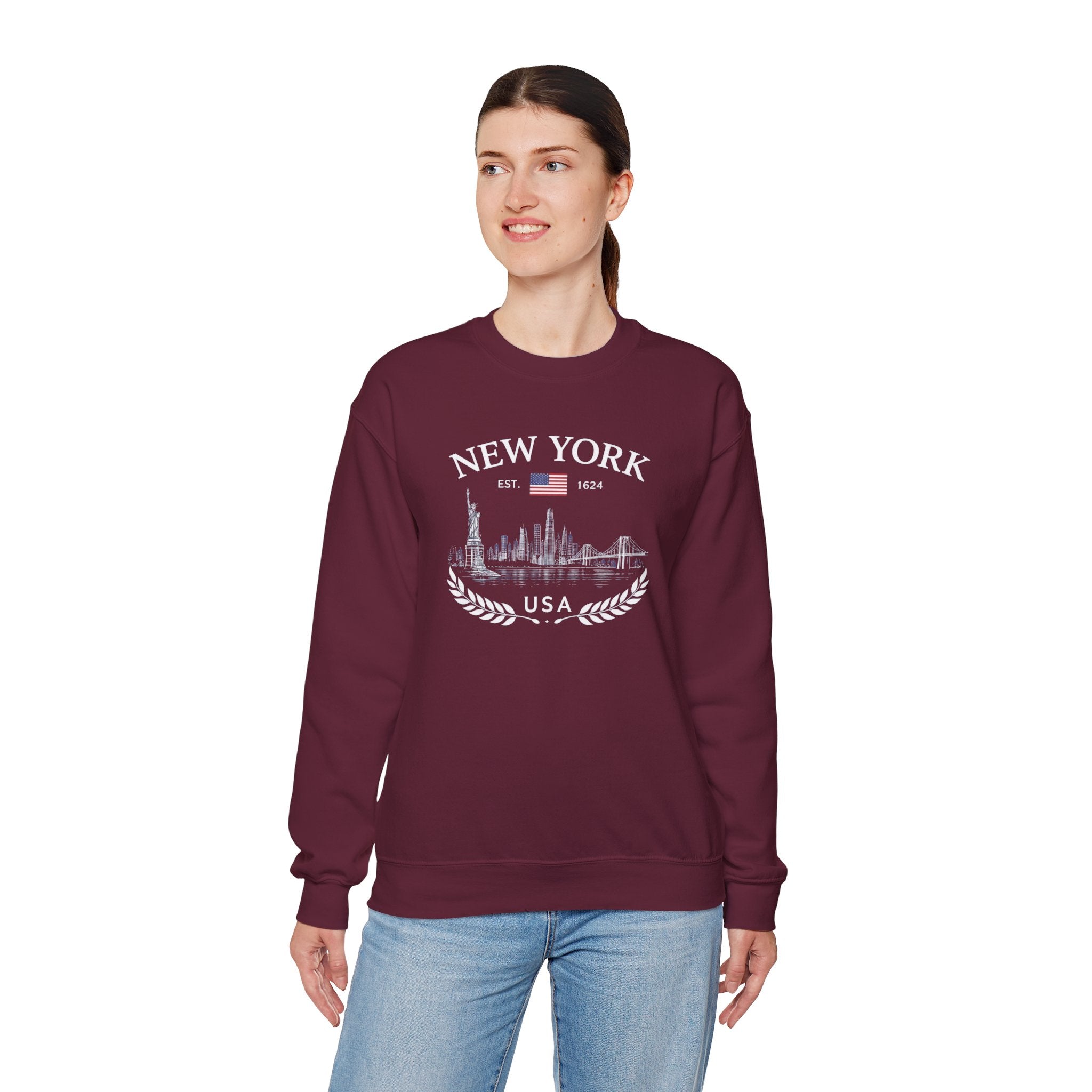 New York Skyline Crewneck Sweatshirt — USA Vintage Cityscape