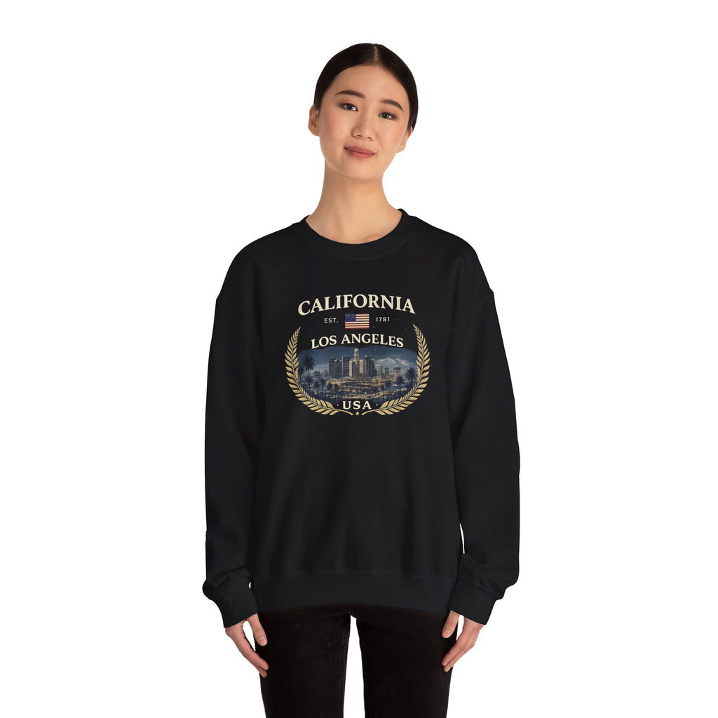 California Los Angeles Crewneck Sweatshirt — Vintage Cityscape & Laurel Crest