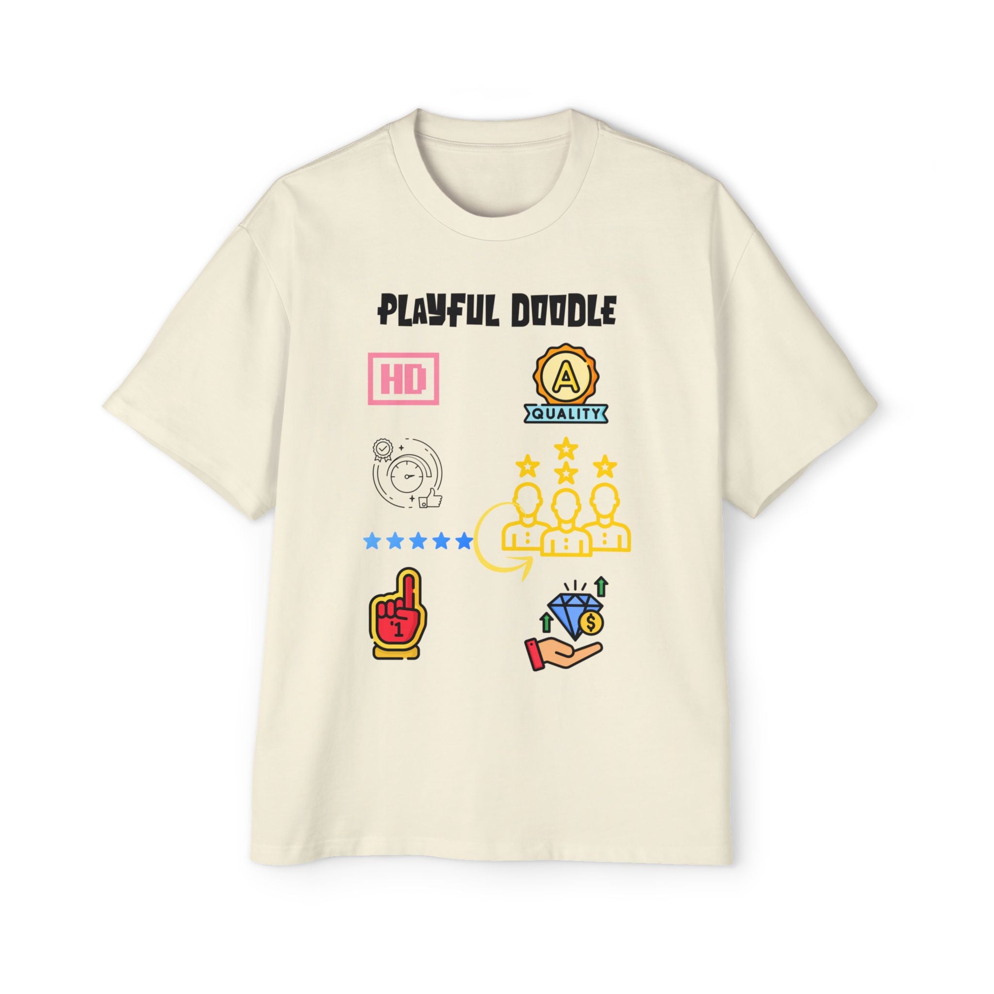 Playful Doodle Icons Tee — Men's Oversized Graphic T-Shirt