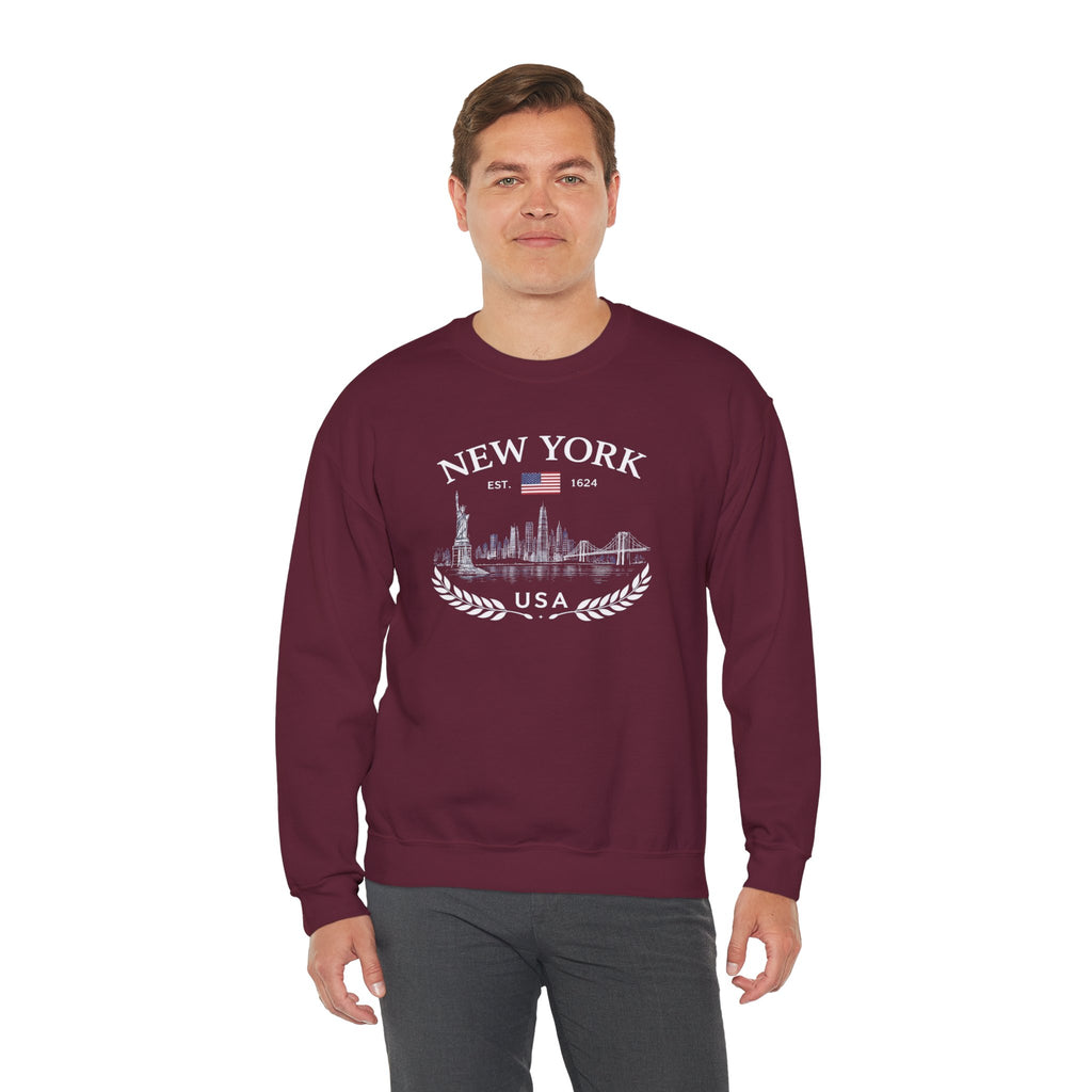 New York Skyline Crewneck Sweatshirt — USA Vintage Cityscape