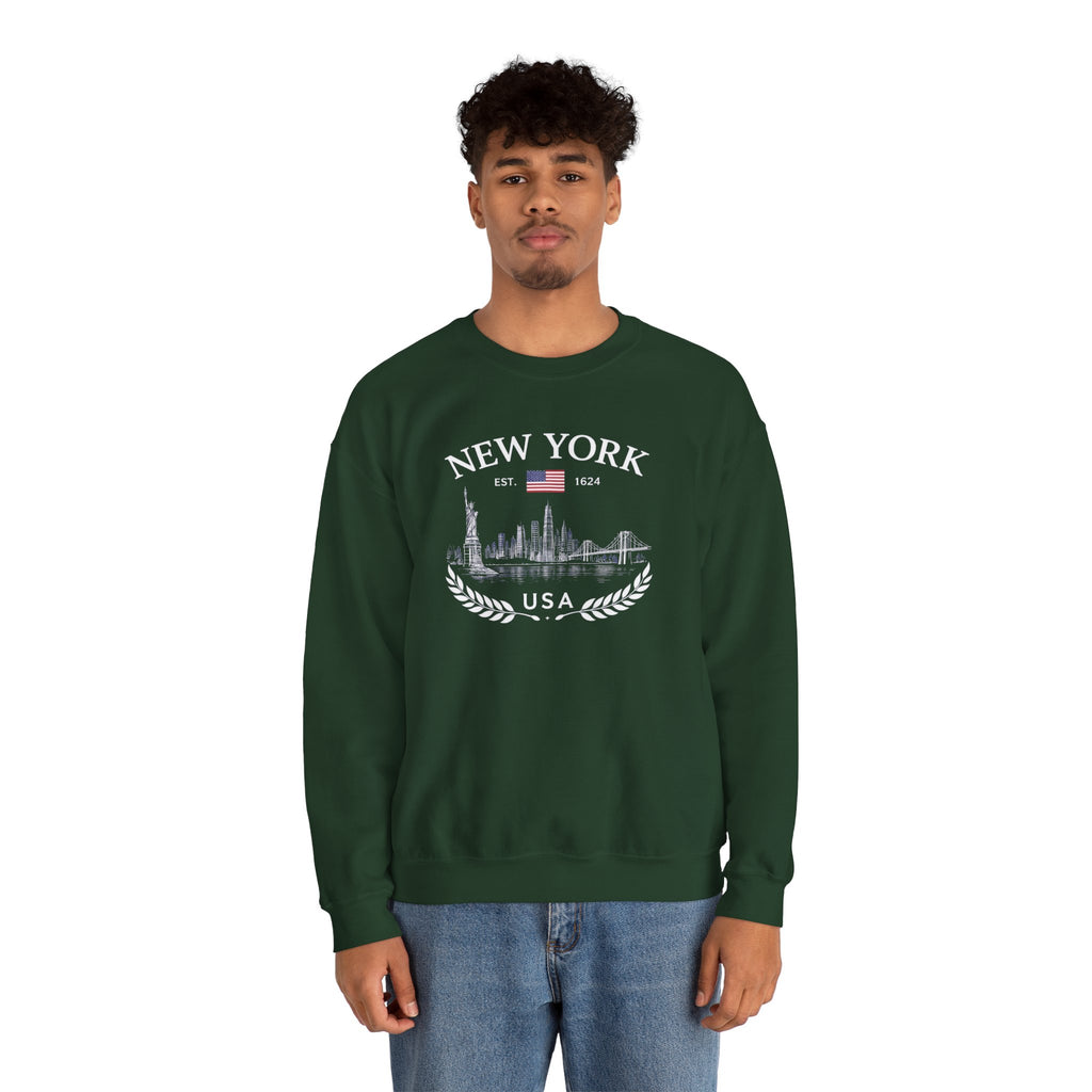 New York Skyline Crewneck Sweatshirt — USA Vintage Cityscape