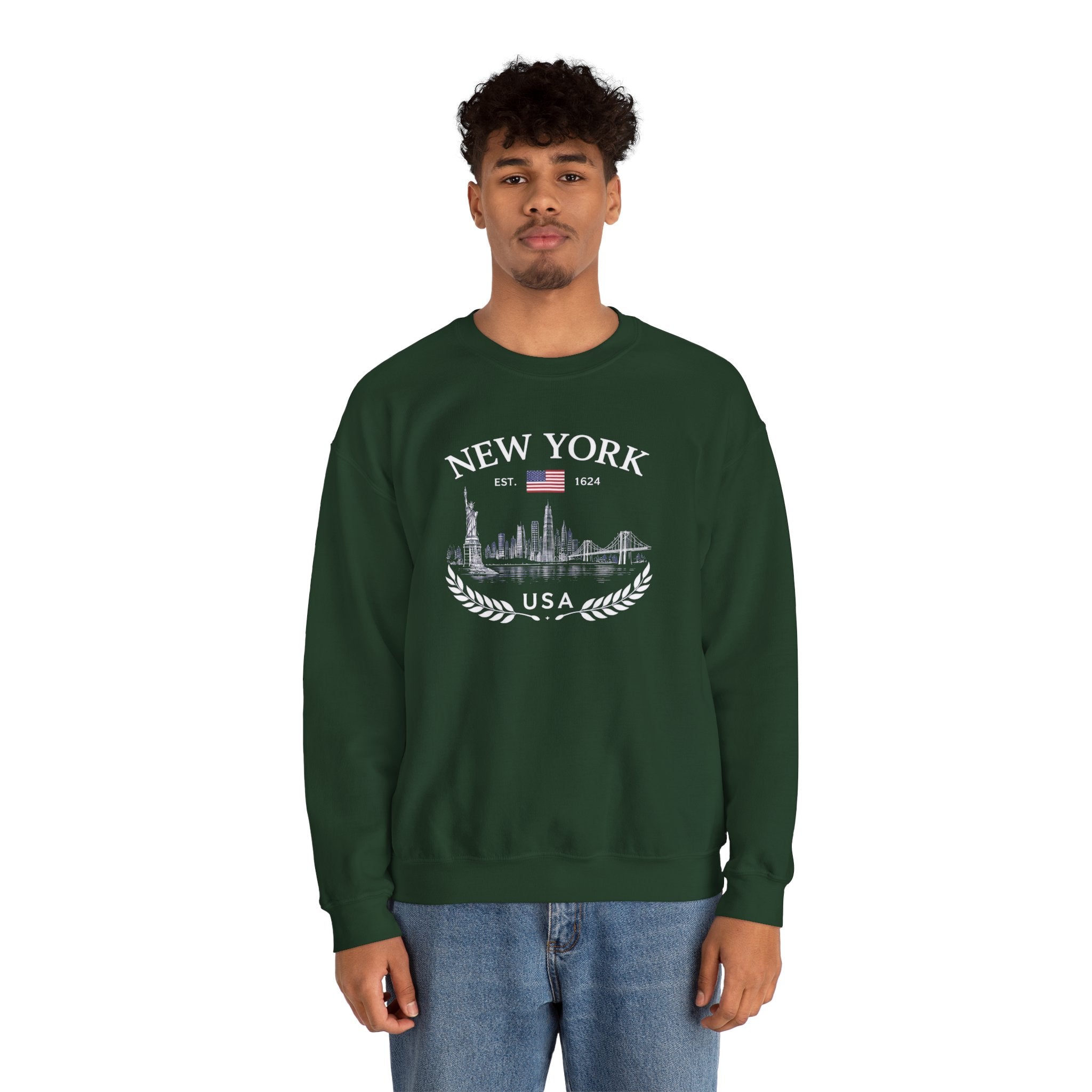 New York Skyline Crewneck Sweatshirt — USA Vintage Cityscape