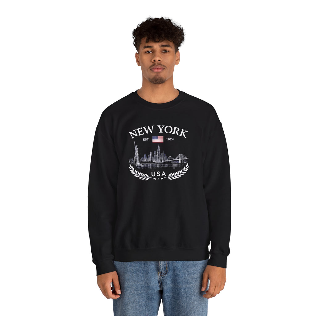 New York Skyline Crewneck Sweatshirt — USA Vintage Cityscape