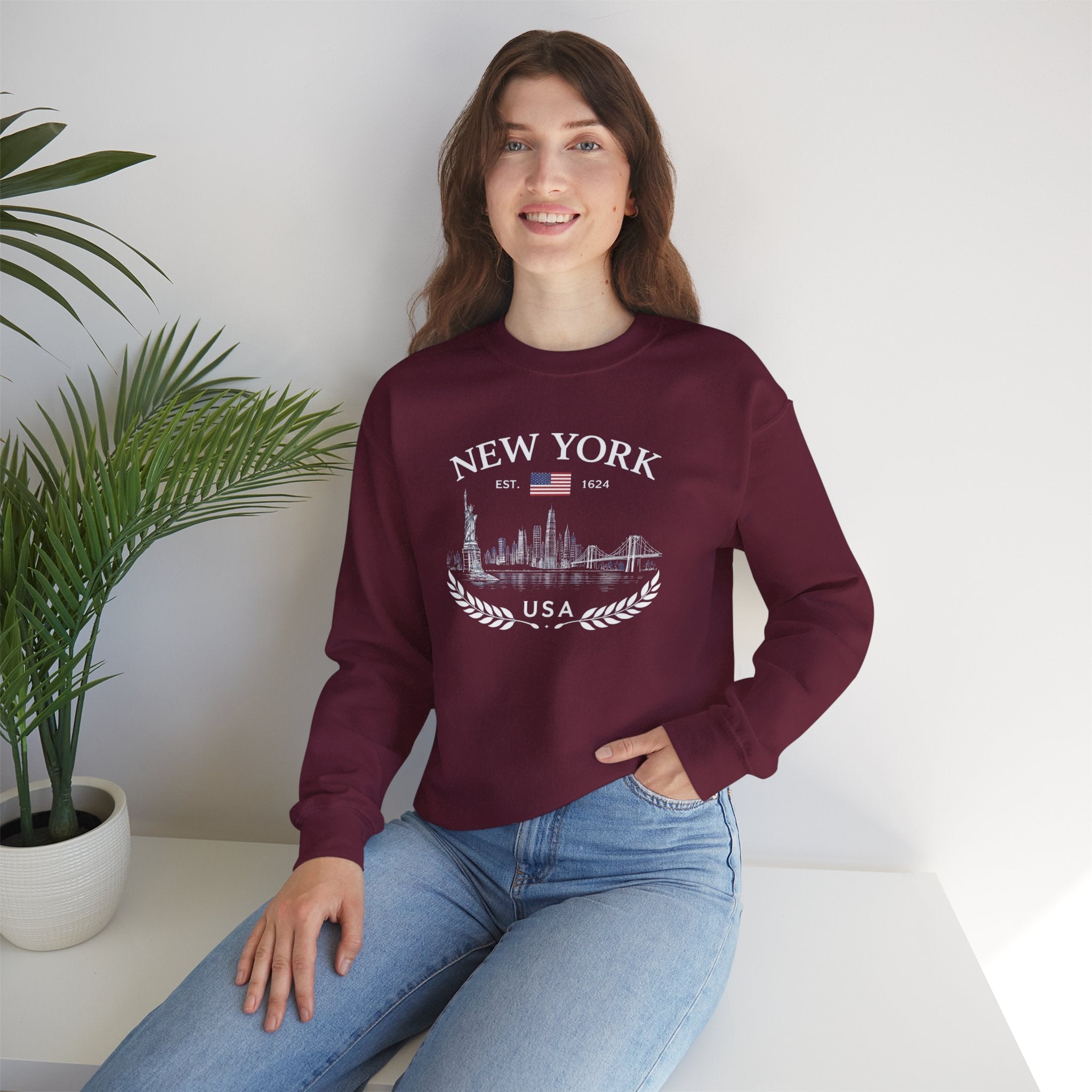 New York Skyline Crewneck Sweatshirt — USA Vintage Cityscape