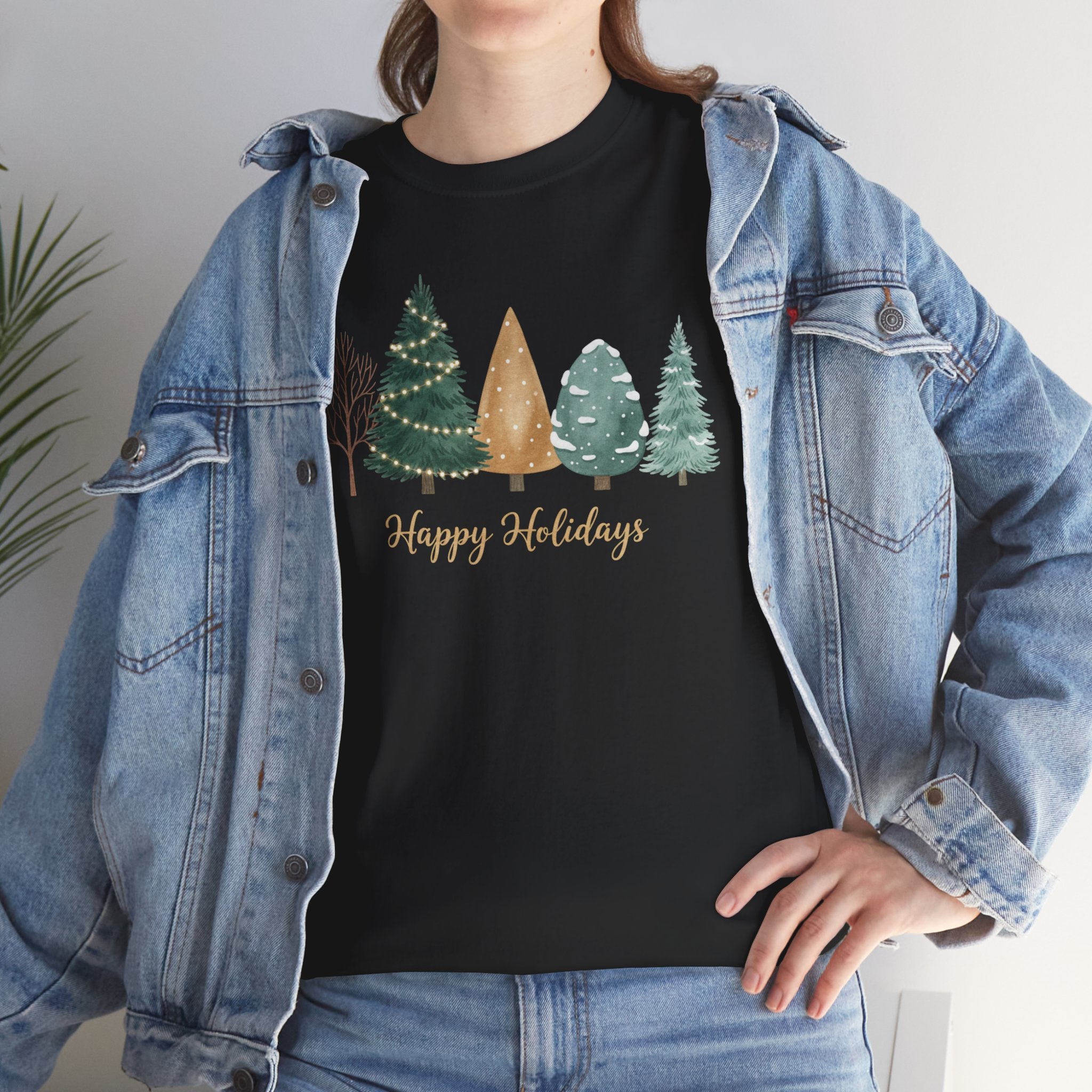 Holiday Trees T-Shirt — "Happy Holidays" Rustic Pine Forest Tee