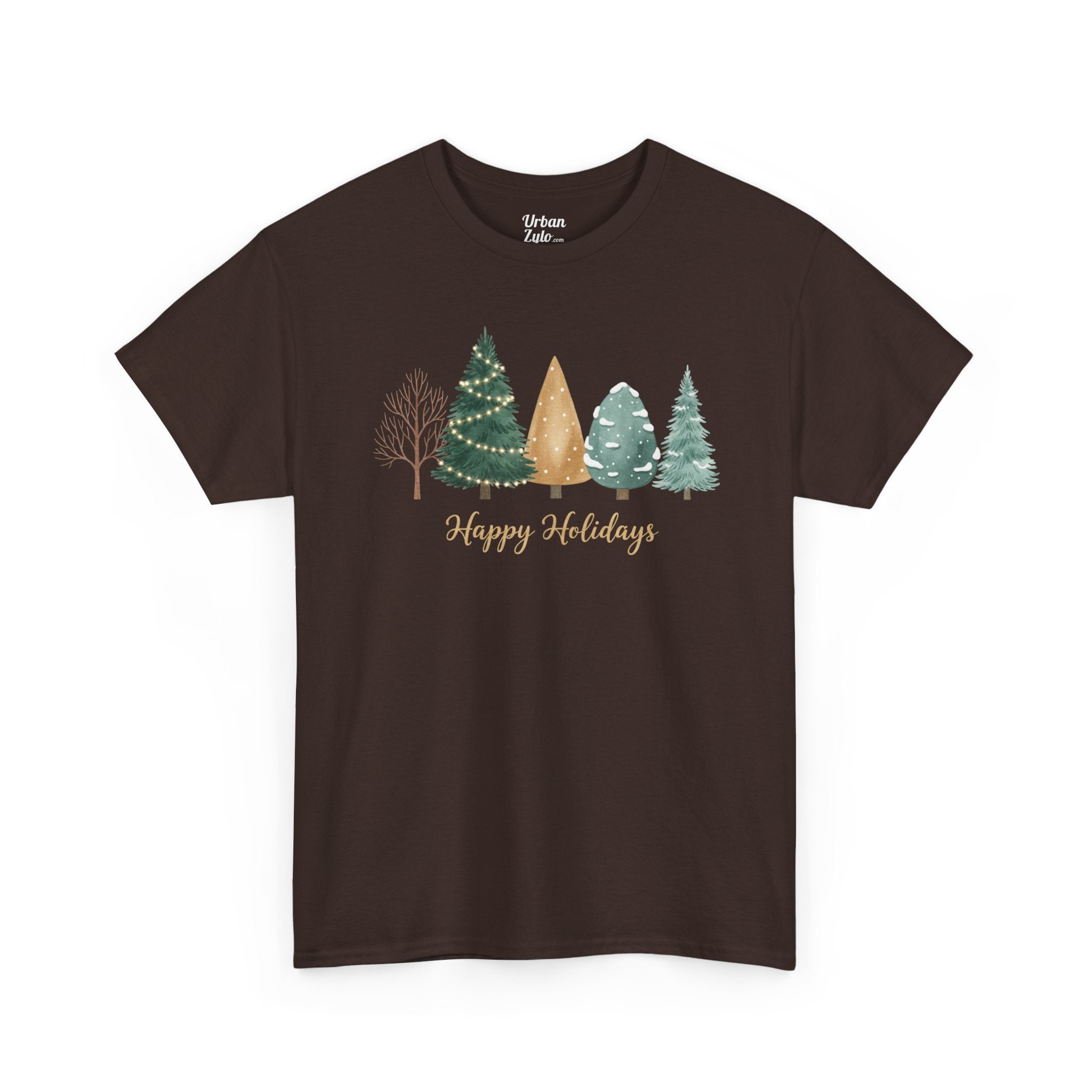 Holiday Trees T-Shirt — "Happy Holidays" Rustic Pine Forest Tee