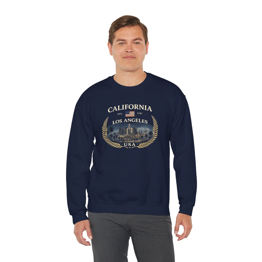 California Los Angeles Crewneck Sweatshirt — Vintage Cityscape & Laurel Crest