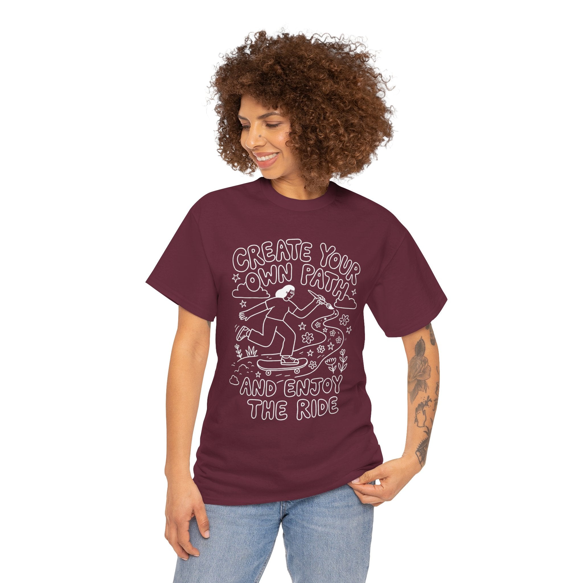 Create Your Own Path Skateboard Tee — "Create Your Own Path and Enjoy the Ride" Inspirational Graphic T-Shirt