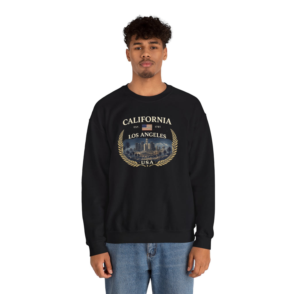 California Los Angeles Crewneck Sweatshirt — Vintage Cityscape & Laurel Crest