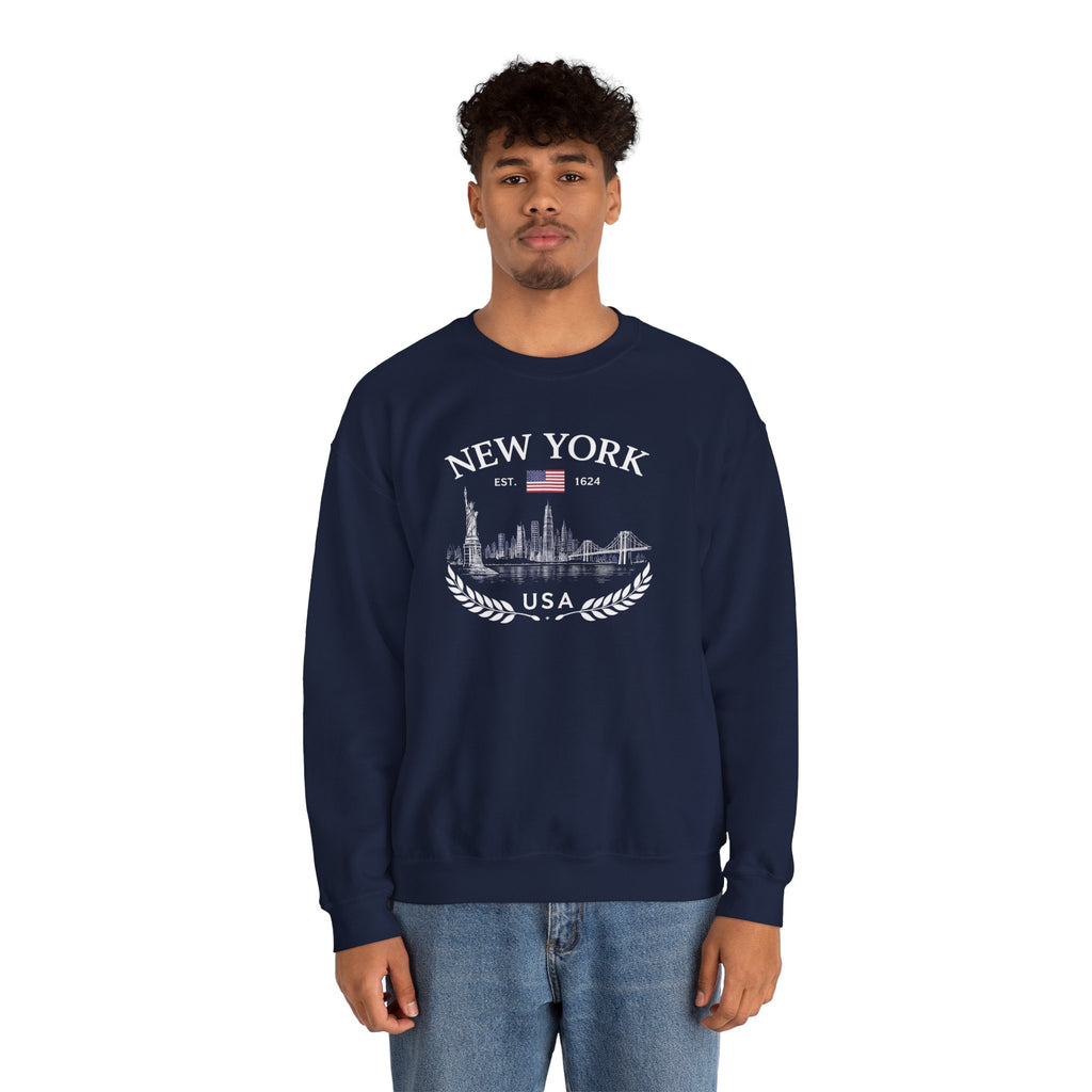 New York Skyline Crewneck Sweatshirt — USA Vintage Cityscape