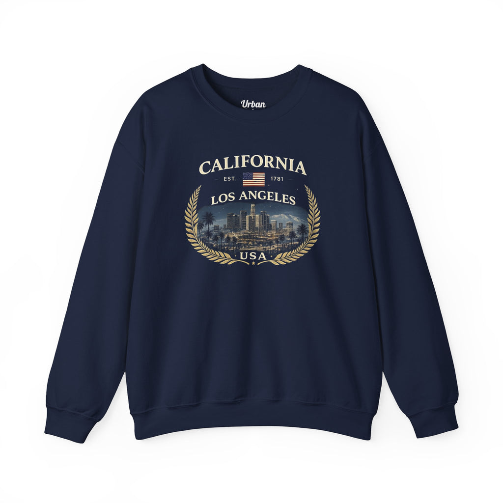 California Los Angeles Crewneck Sweatshirt — Vintage Cityscape & Laurel Crest