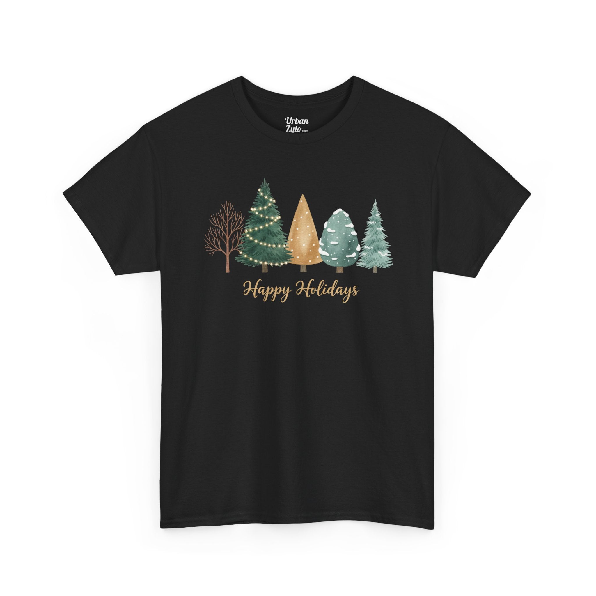Holiday Trees T-Shirt — "Happy Holidays" Rustic Pine Forest Tee