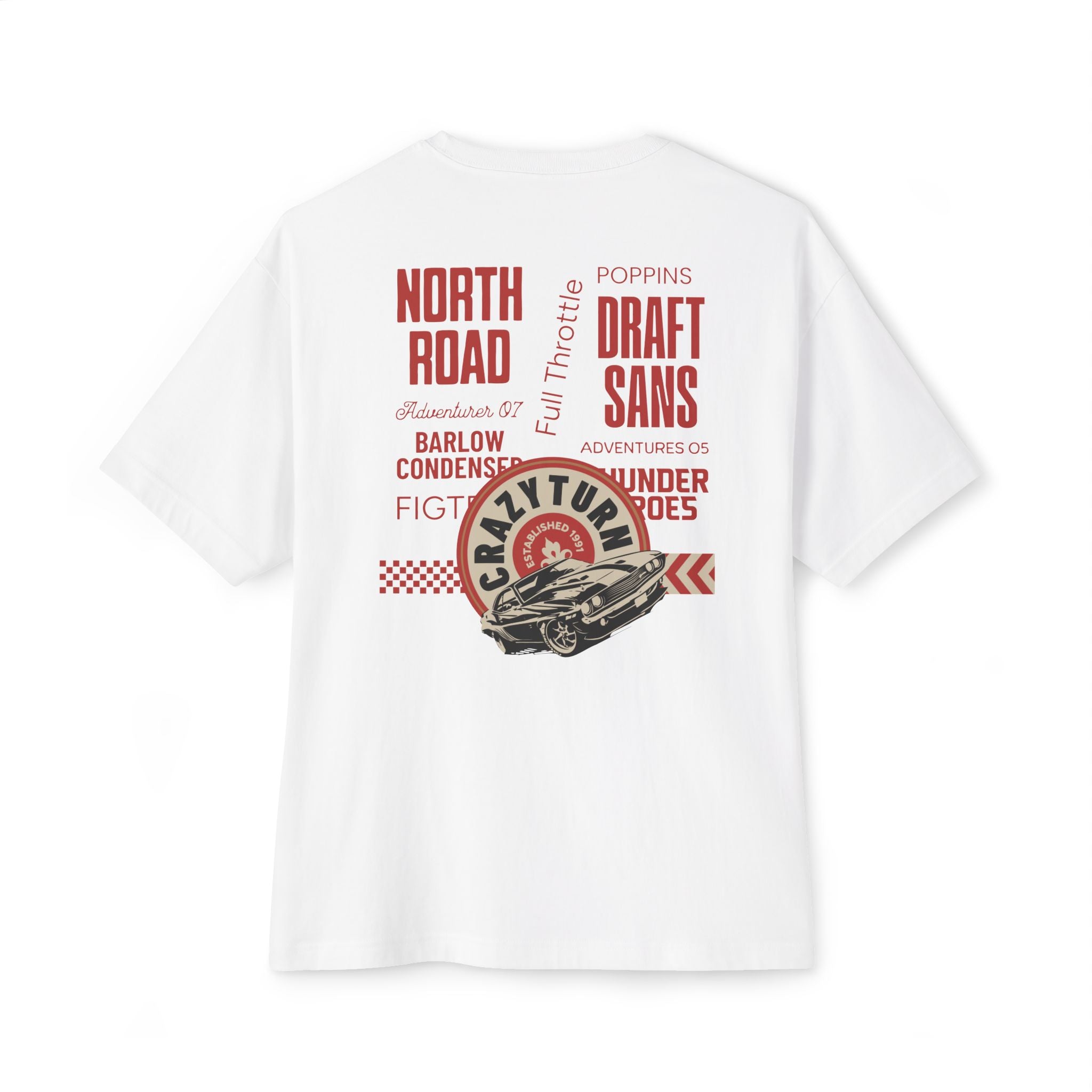 North Road Vintage Graphic Tee — "Crazy Sun" Retro Car Design