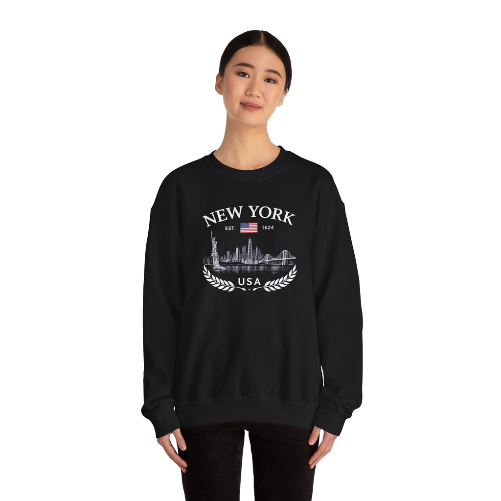 New York Skyline Crewneck Sweatshirt — USA Vintage Cityscape